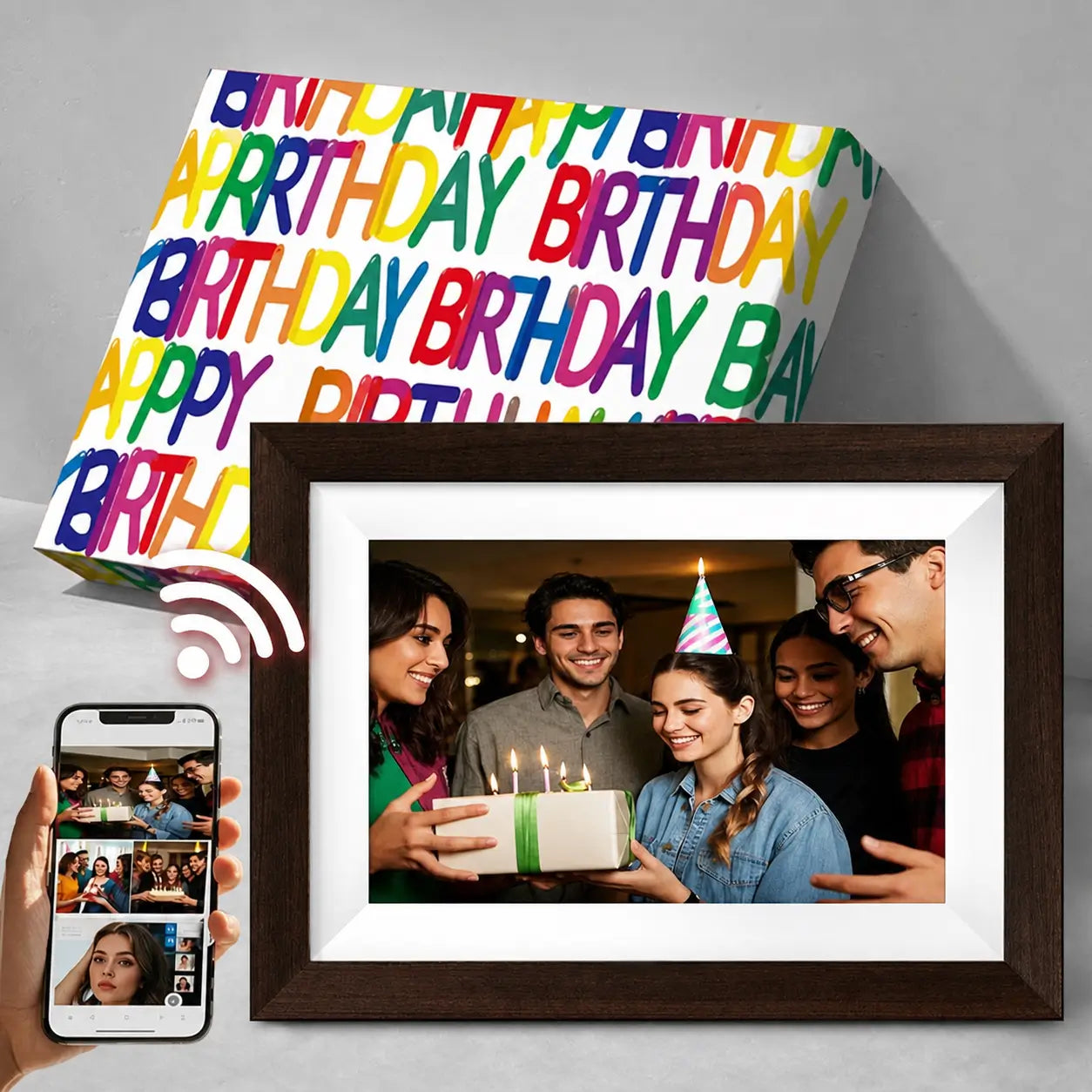 Digital photo frame with 25.7 cm (10.1 in) screen and wood design for home office memory displays and thoughtful everyday gifting Tomyhome Global