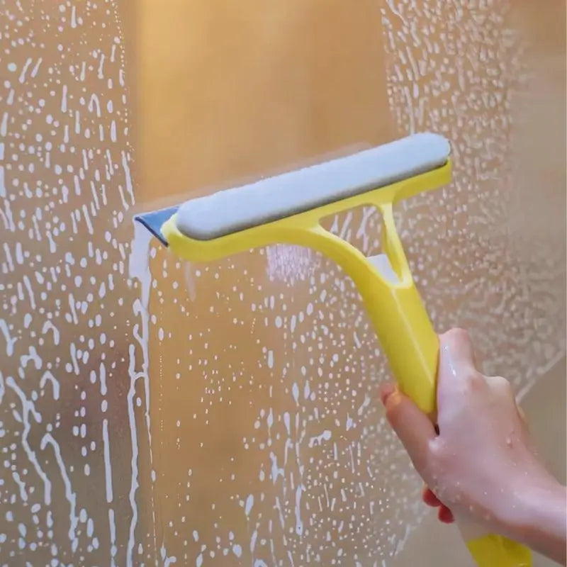 3 in 1 Window Scraper Squeegee Scrubber Spray Tool Car Windshield Cleaner Silicone Microfiber Wipe for Glass Surfaces Mirrors Home Daily Cleaning