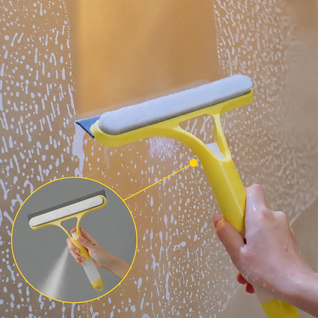3-in-1 window cleaning squeegee with spray, scraper and microfiber scrubber, lightweight tool for car windshields, glass and tabletops Tomyhome Global