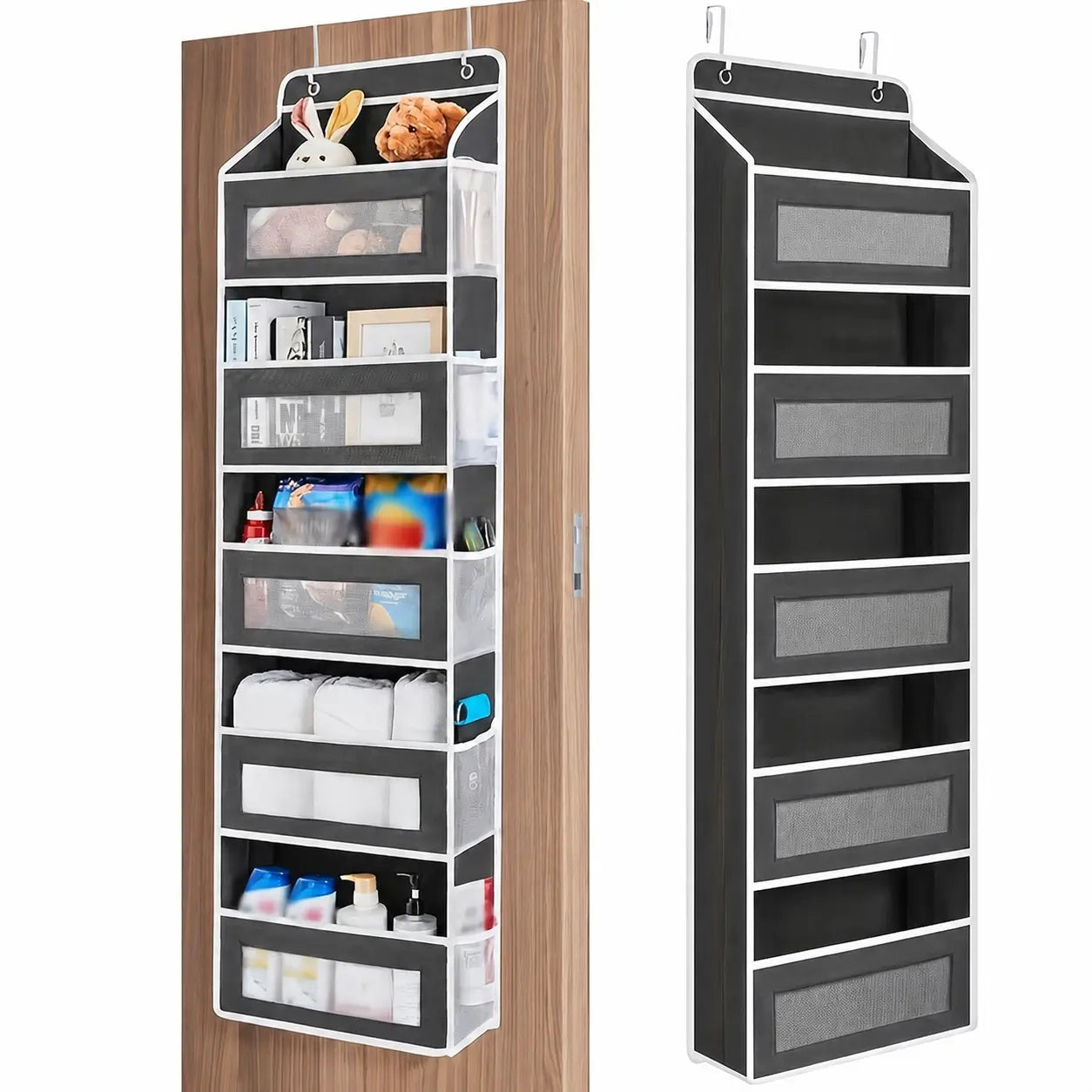 Over-the-door storage organizer with 5 tiers, anti-tilt design and 10 large pockets for bedrooms, bathrooms, dorm rooms and essentials Tomyhome Global