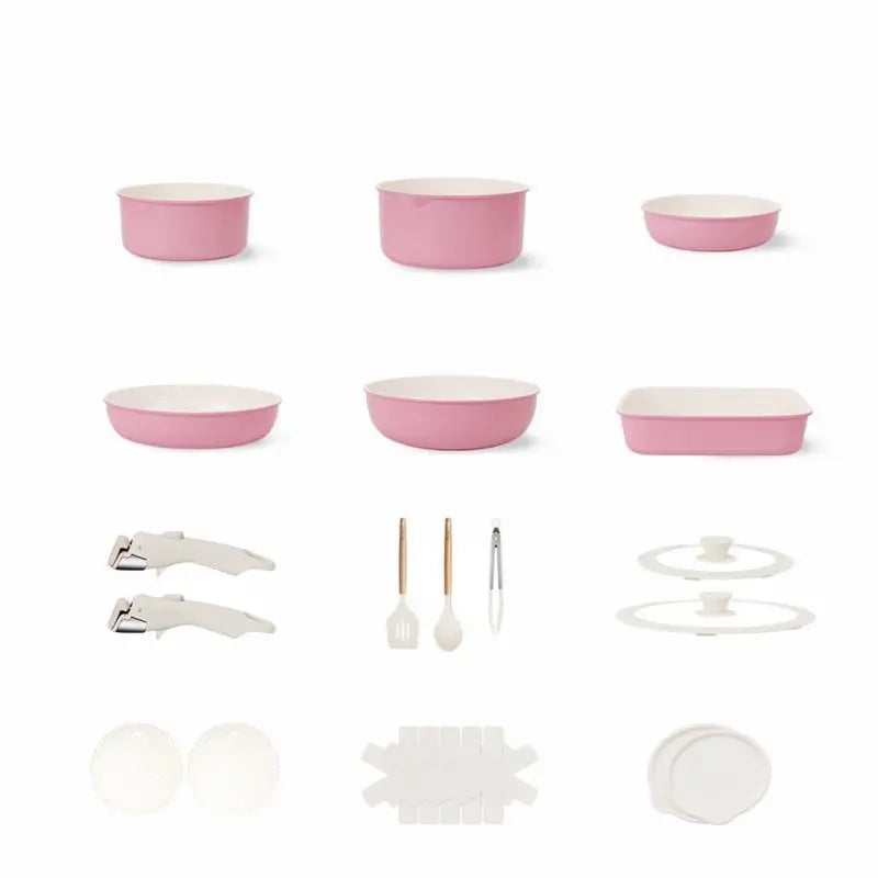 22-Piece Ceramic Non-Stick Cookware Set with Detachable Handles Non-Toxic Space-Saving Pots and Pans for RV Kitchen Induction Healthy Milk Pan Set