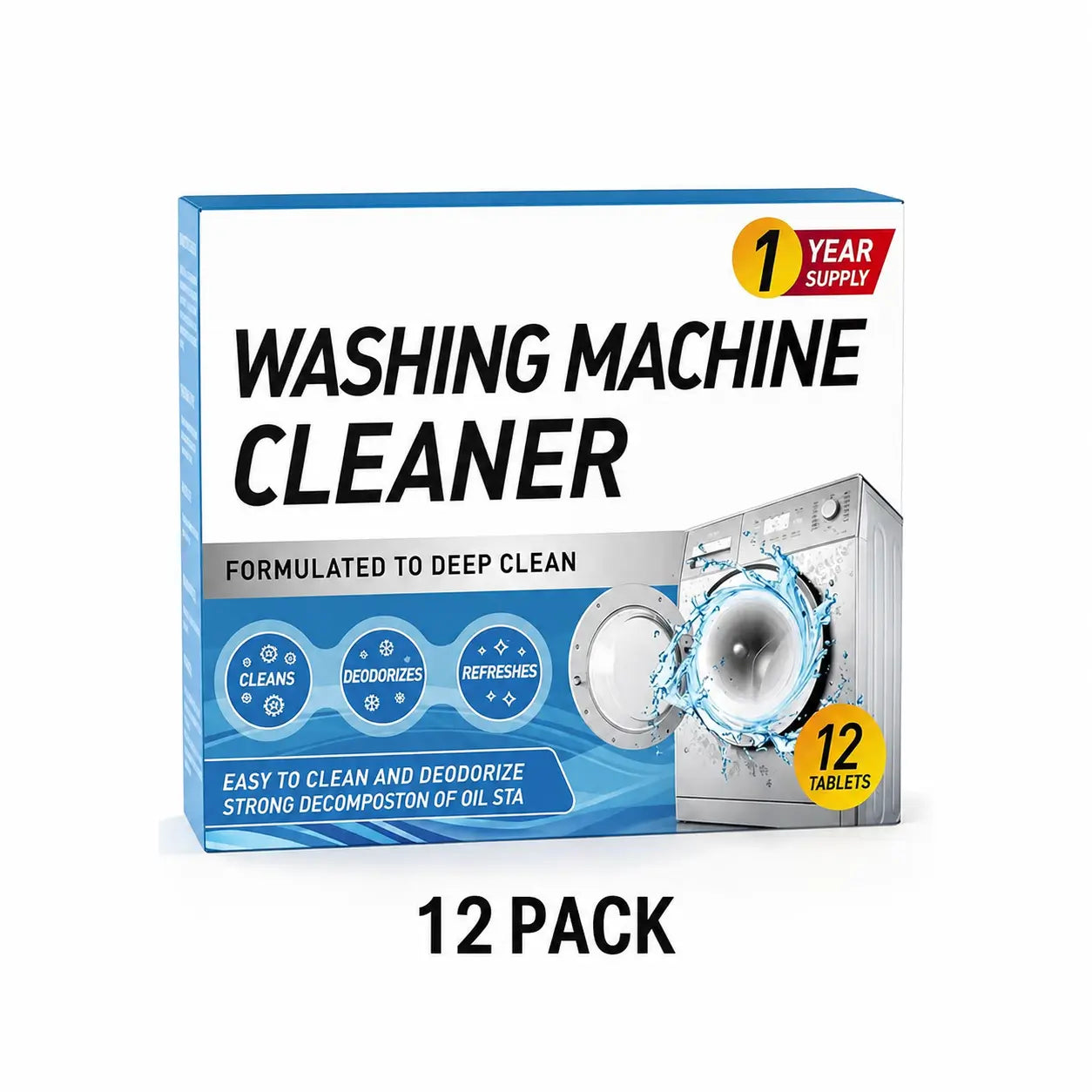 Washing Machine Cleaner Tablets, 12-Pack Deep Descaler and Deodorizer for HE Front Load and Top Load Inside Drum Seal Care Tomyhome Global