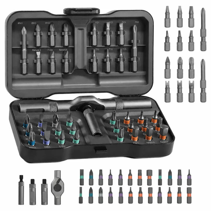 Portable 24-piece precision screwdriver kit with reversible ratchet handle and magnetic bits for quick furniture assembly, computers, bicycles, and household fixes Tomyhome Global