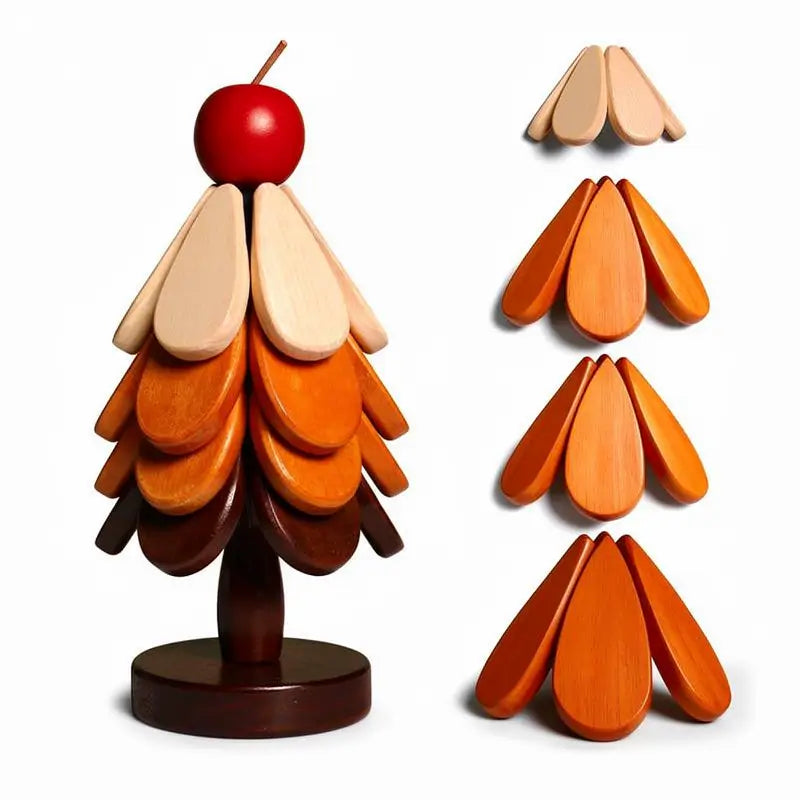 Heat Resistant Foldable Wooden Tree Trivet Set with 4 Coasters and 1 Stand for Hot Dishes Pots Bowls Teapots Solid Wood Kitchen Tableware Gift