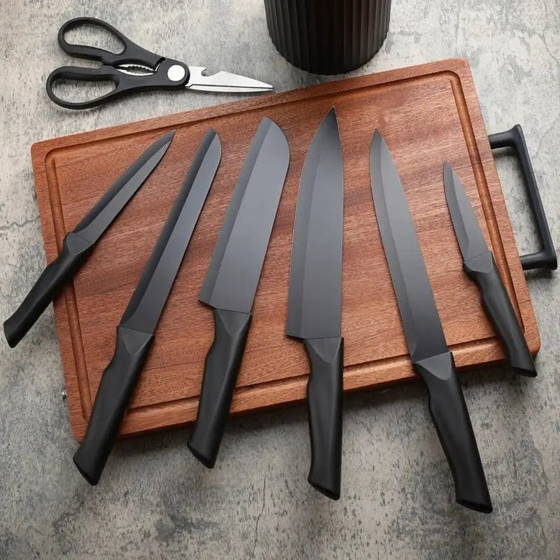 8-Piece Stainless Steel Knife Set with Block Sharp Anti-Rust Ergonomic Handle for Chef Meat Vegetable Slicing Dicing Mincing and Daily Use
