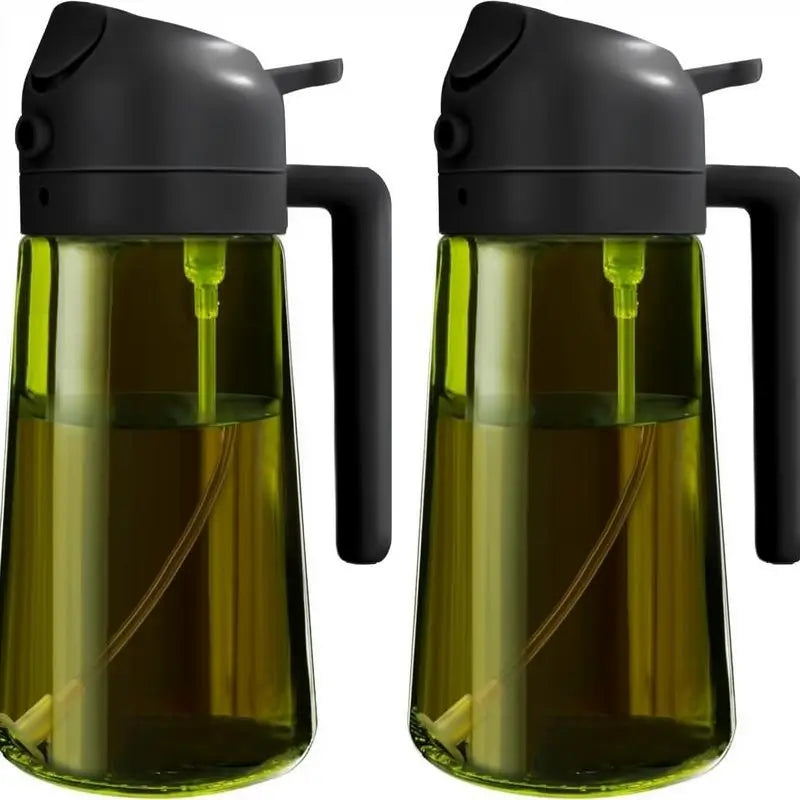 2-Pack 2-in-1 Oil Sprayer for Cooking 470ml Light-Blocking Glass Olive Oil Dispenser Bottle for Kitchen Food-Grade Mister for Air Fryer BBQ and Salads