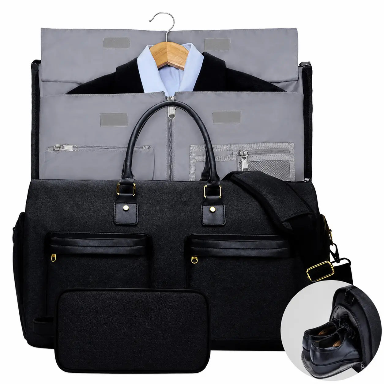 57L Travel Duffle Bag with Garment and Shoe Compartments, Water-Resistant Carry-On Weekender for Gym, Business Flights, Weddings, and Hospital Packing Tomyhome Global