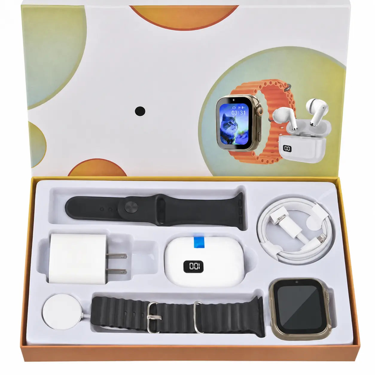 Portable 6-in-1 smartwatch kit with Bluetooth earbuds, 20W fast charger, Type-C cable and magnetic charging for everyday connectivity on the go Tomyhome Global