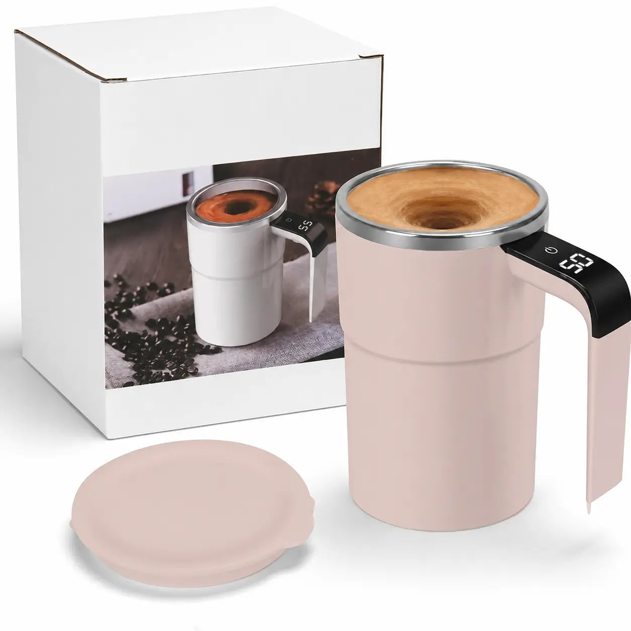 Rechargeable magnetic stirring mug with detachable mixer and LCD thermometer for smooth coffee, cocoa, protein shakes, and everyday office or travel drinks Tomyhome Global
