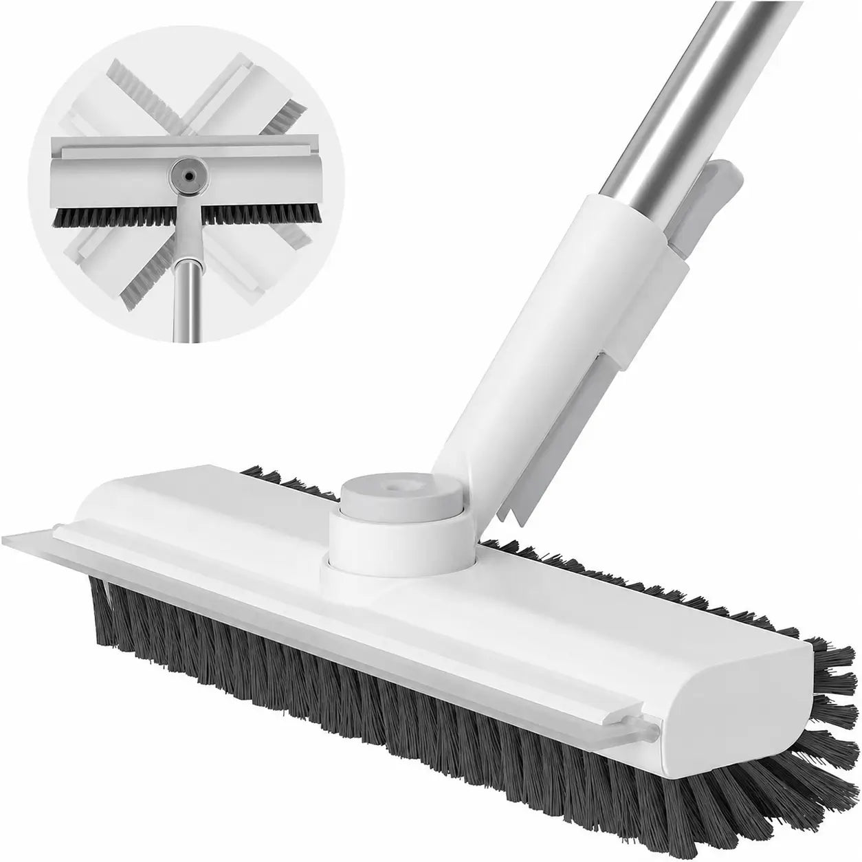 3-in-1 floor scrub brush with adjustable long handle, stiff bristles and squeegee for bathrooms, tile, patios and garages Tomyhome Global
