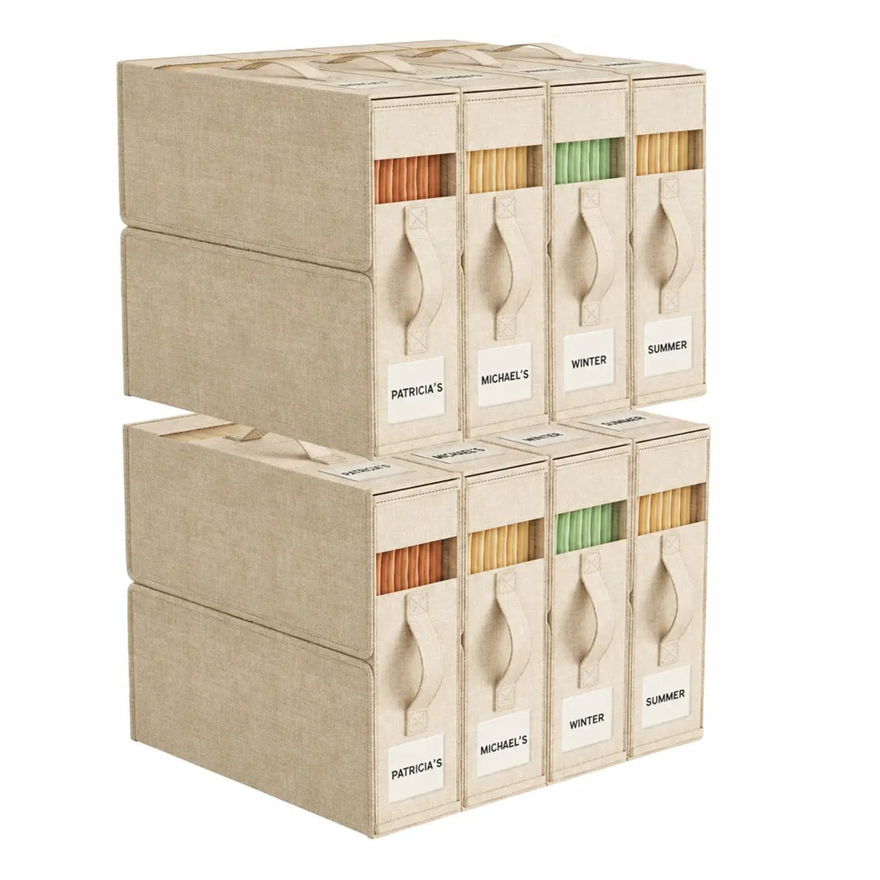 4-Pack Foldable Bed Sheet Storage Boxes with Clear Windows, Labels and Handles for Linen Closets, Blankets, Towels, King and Queen Sets Tomyhome Global