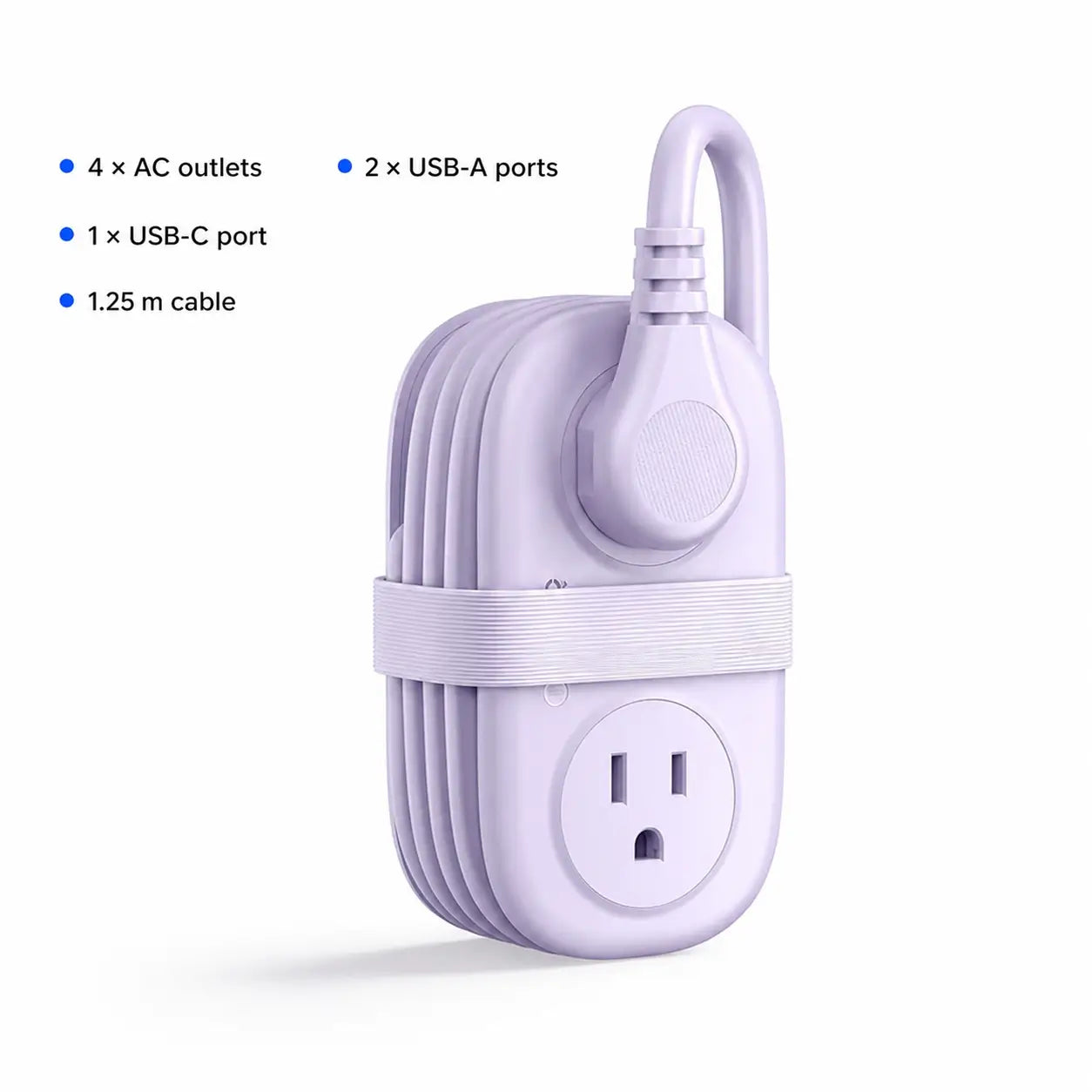 Compact travel power strip with 4 AC outlets, USB-C, flat plug and 1.25 m cord for cruises, hotels and office desks Tomyhome Global
