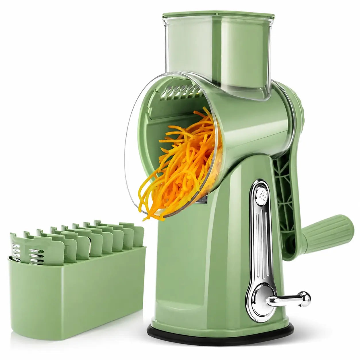 Rotary Cheese Grater with 5 Replaceable Blades and Suction Base for Fast Vegetable Slicing, Shredding, and Meal Prep Tomyhome Global