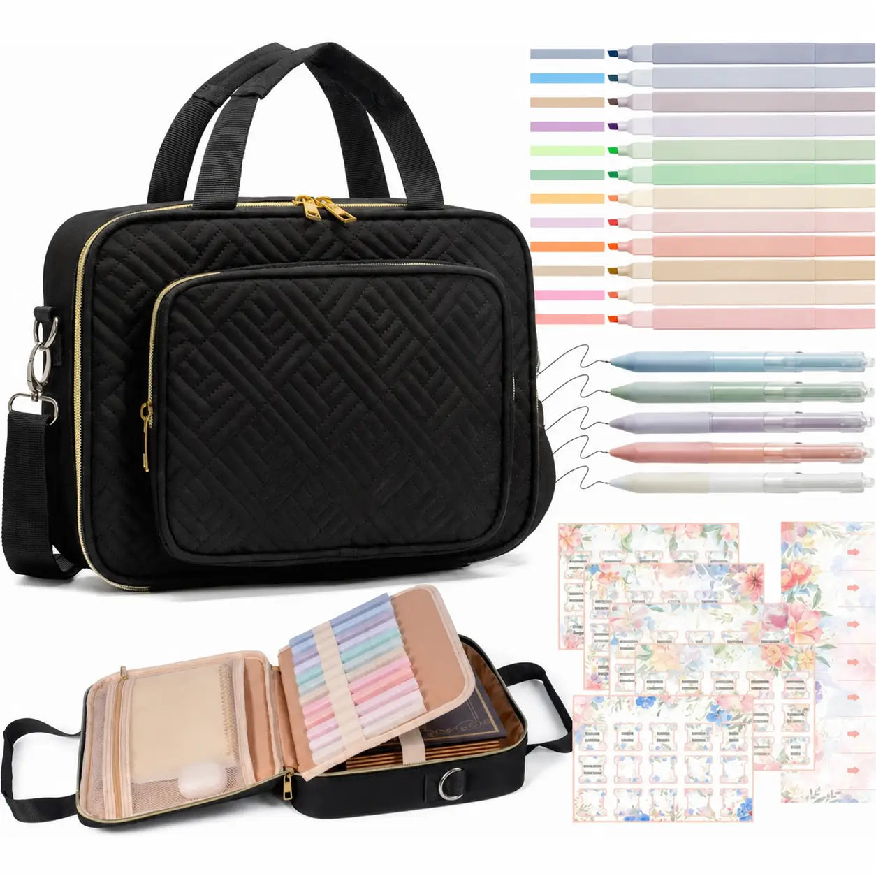 Multi-compartment Bible bag with handles, adjustable shoulder strap and journaling supplies for women’s study, worship and travel at church or home Tomyhome Global