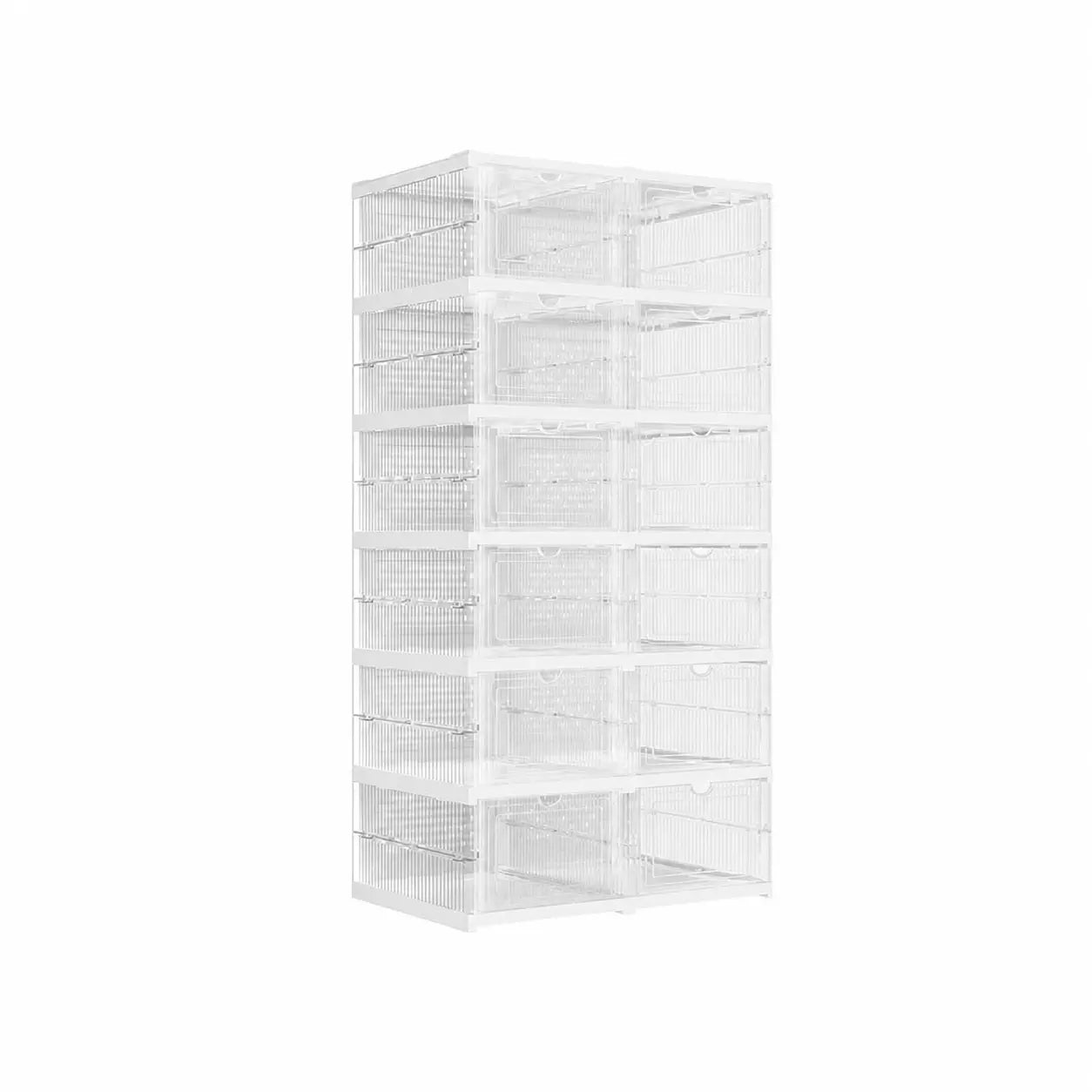 Collapsible shoe storage boxes with clear front doors, stackable foldable organizer for closets, shelves and entryways, fits US size 13 shoes Tomyhome Global