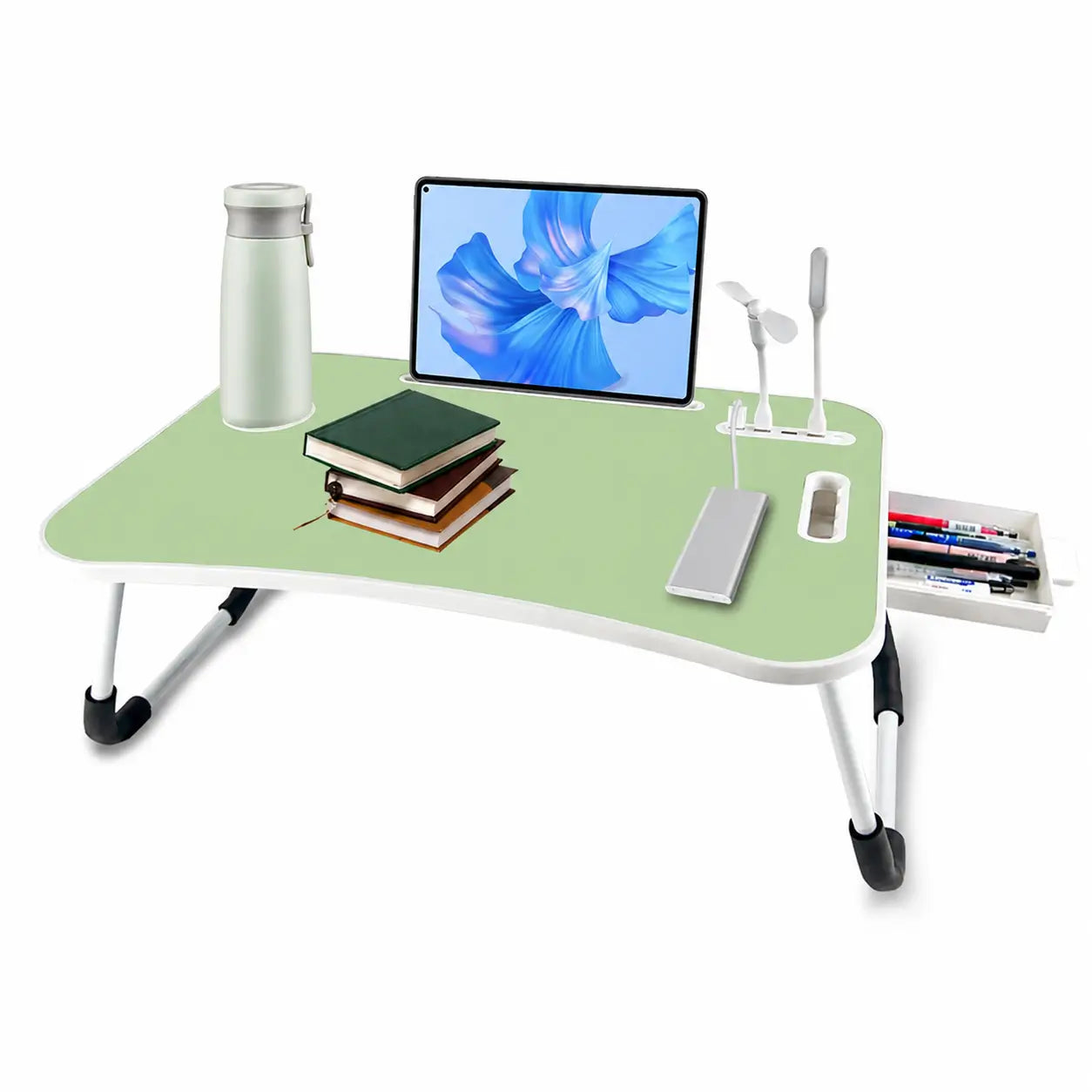 Foldable laptop bed desk with 4 USB ports, storage drawer, cup holder and adjustable angles for comfortable couch work at home Tomyhome Global