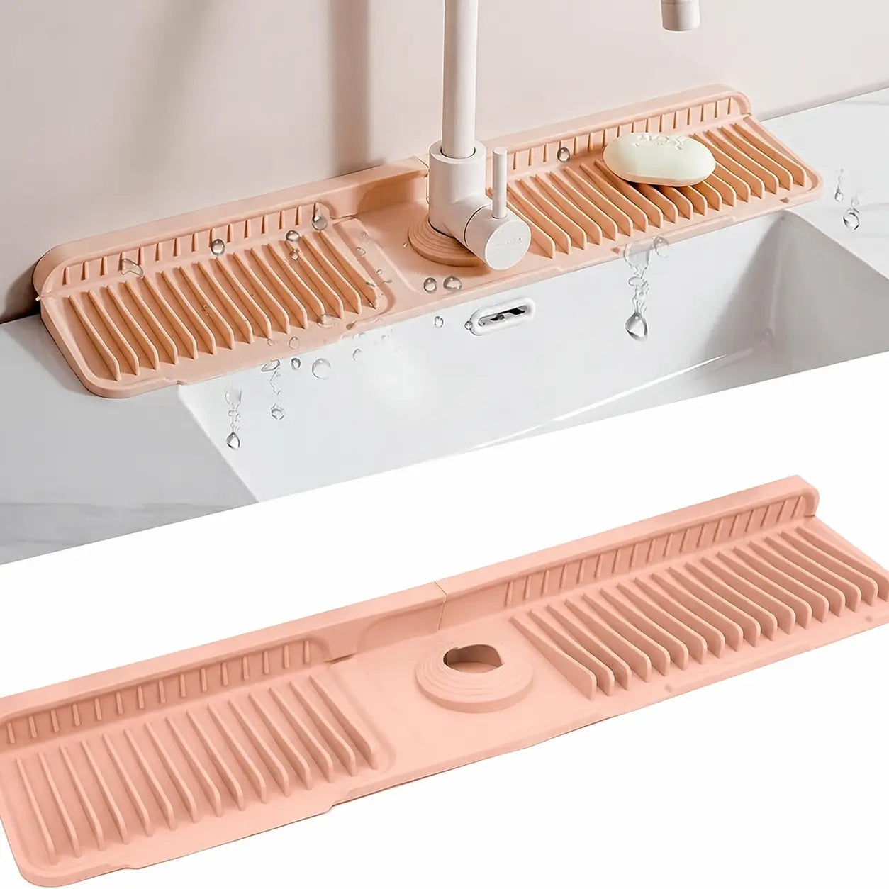 Everyday Silicone Sink Faucet Splash Guard Mat with 5° Self-Draining Slope and Button Lock for Cleaner Kitchen, Bathroom, and RV Counters Tomyhome Global