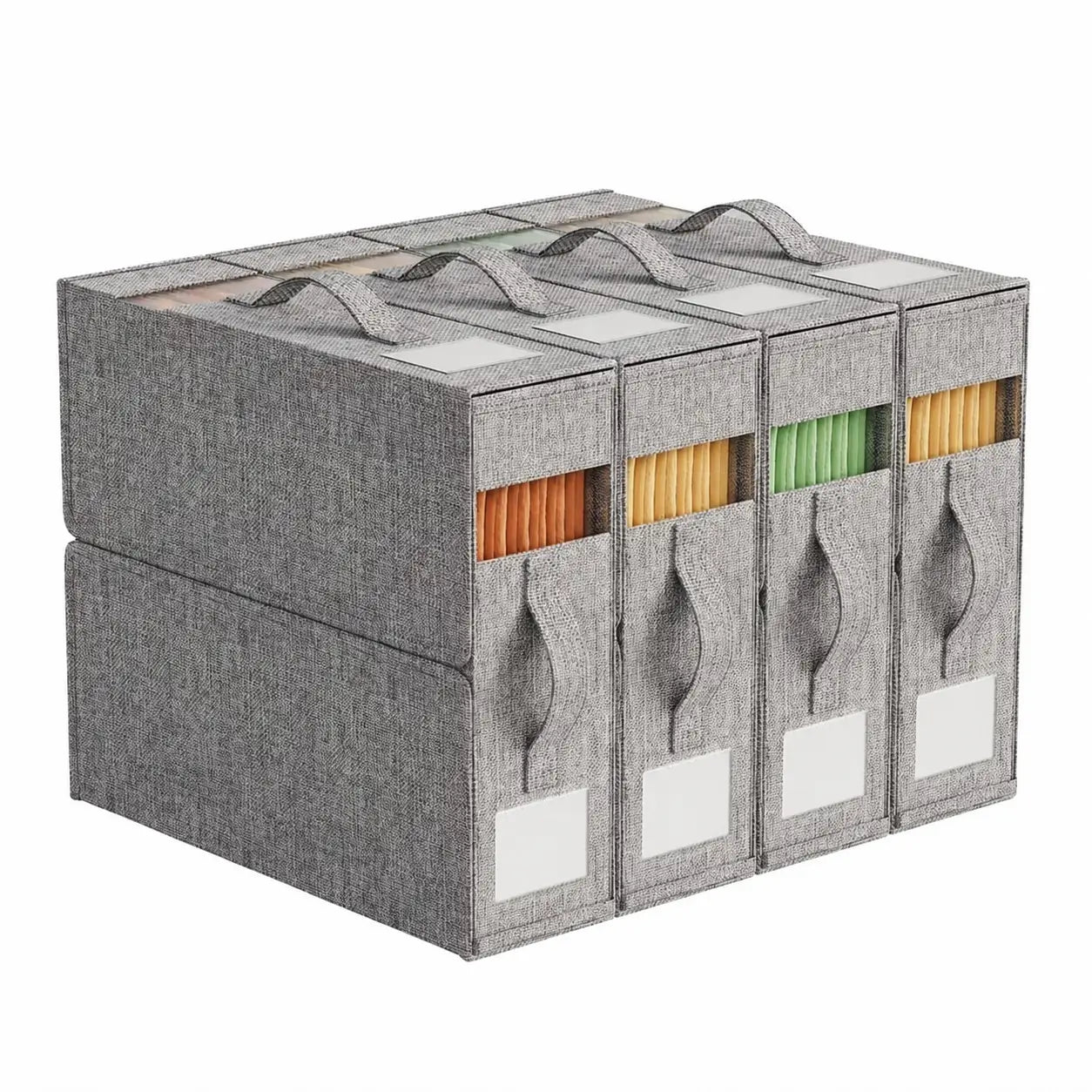 4-Pack Foldable Bed Sheet Storage Boxes with Clear Windows, Labels and Handles for Linen Closets, Blankets, Towels, King and Queen Sets Tomyhome Global