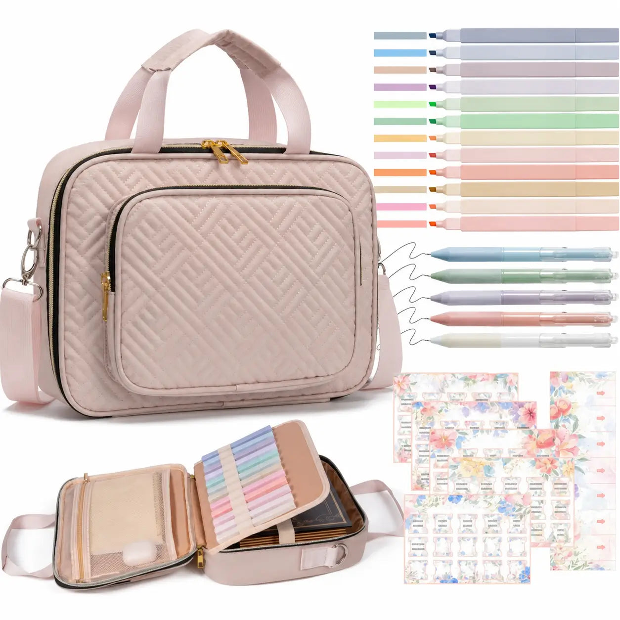 Multi-compartment Bible bag with handles, adjustable shoulder strap and journaling supplies for women’s study, worship and travel at church or home Tomyhome Global