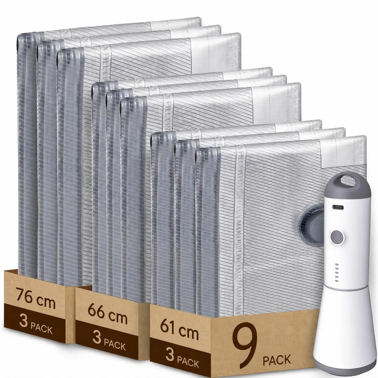 Travel vacuum compression bag set with USB-C rechargeable pump, 15 space-saving packing bags for carry-on luggage, clothes and home storage Tomyhome Global
