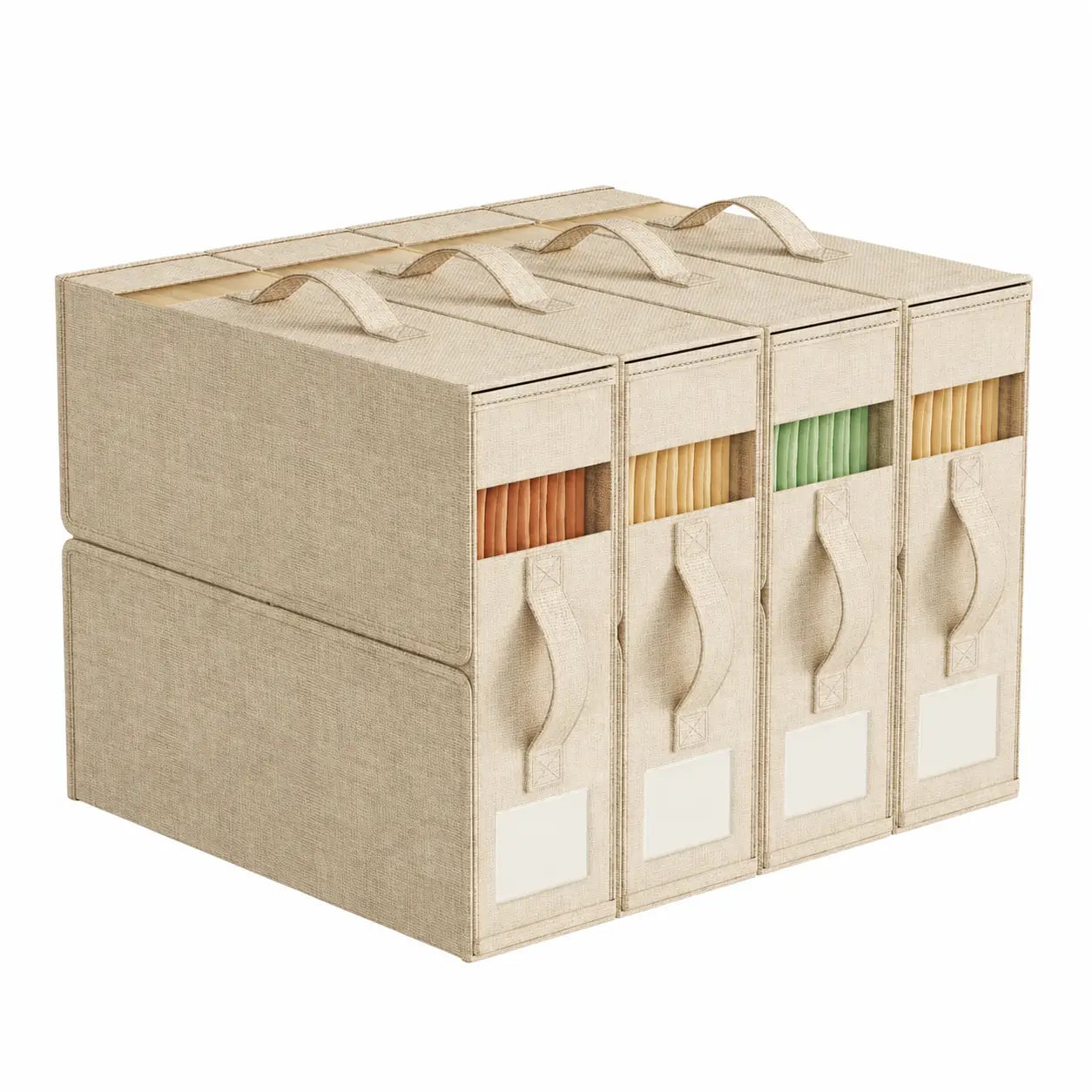4-Pack Foldable Bed Sheet Storage Boxes with Clear Windows, Labels and Handles for Linen Closets, Blankets, Towels, King and Queen Sets Tomyhome Global