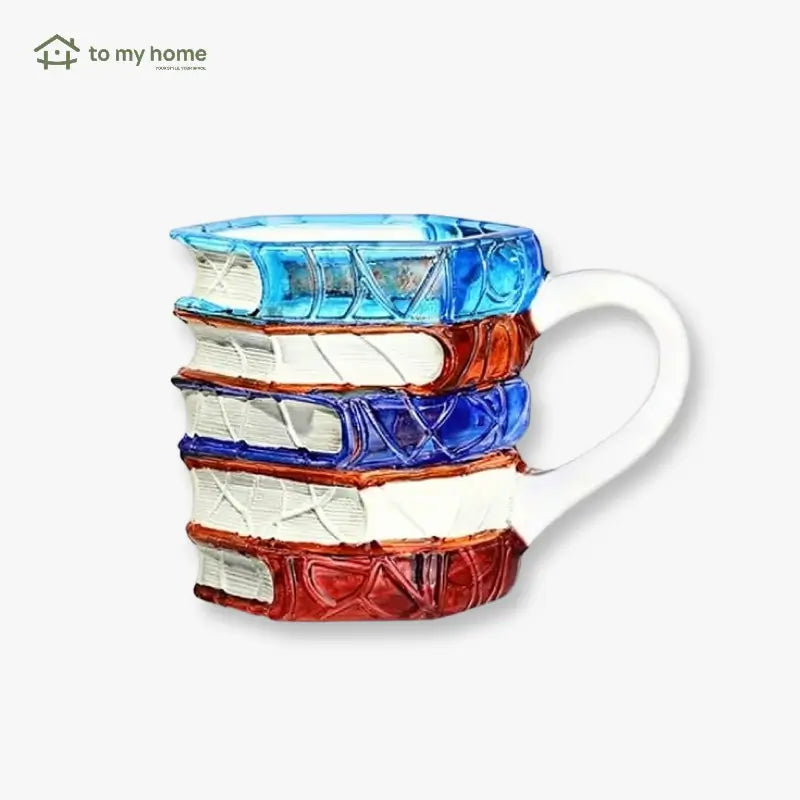 3D Stacked Book Coffee Mug Ceramic Literature Lover Cup Creative Library Style Porcelain Tea Mug Christmas Gift for Bookworms Home Office Decor