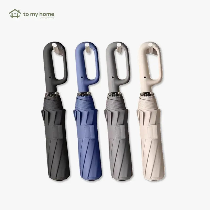 Automatic Folding Umbrella Portable Windproof Waterproof Rain Travel Umbrella with Loop Buckle Handle and Reinforced Ribs for Men Women Outdoor Daily Use