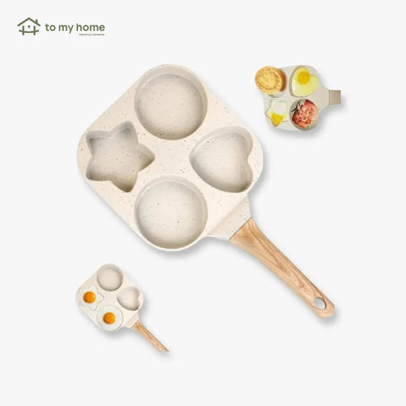 Sartén antiadherente pequeña con 4 formas de estrella, mango de madera, ideal para cocinar huevos, omelets y pancakes con limpieza rápida y sencilla