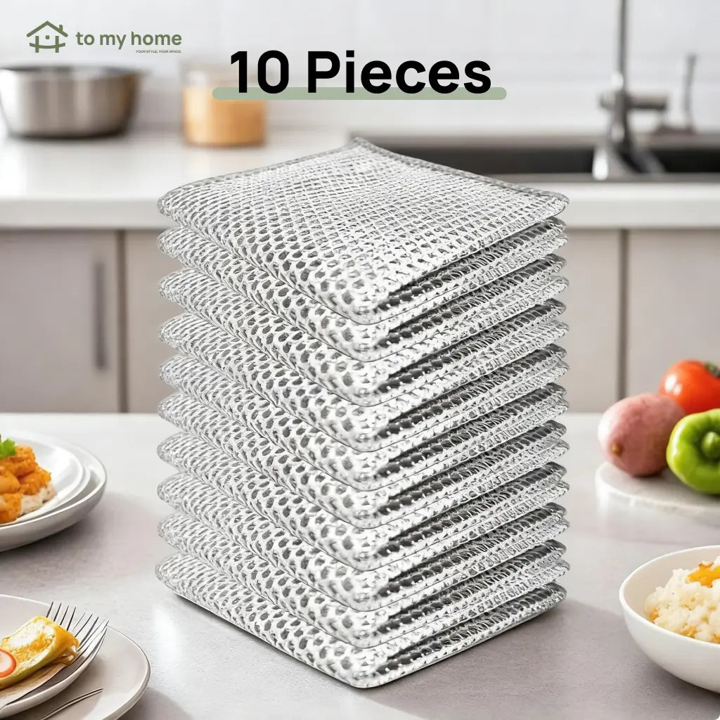 Non-Scratch Wire Dishcloths, 10-Pack 2-Layer Mesh Scrub Rags for Wet and Dry Kitchen Cleaning on Pots, Pans, Sinks and Stoves Tomyhome Global