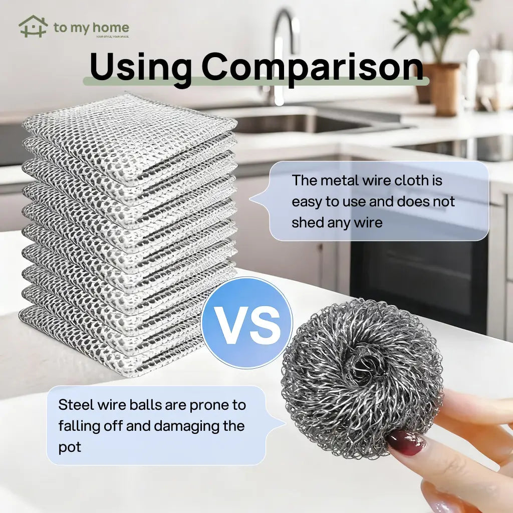 Non-Scratch Wire Dishcloths, 10-Pack 2-Layer Mesh Scrub Rags for Wet and Dry Kitchen Cleaning on Pots, Pans, Sinks and Stoves Tomyhome Global