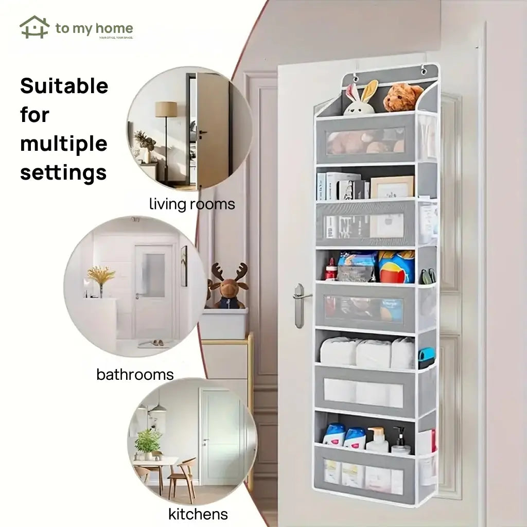 Over-the-door storage organizer with 5 tiers, anti-tilt design and 10 large pockets for bedrooms, bathrooms, dorm rooms and essentials Tomyhome Global