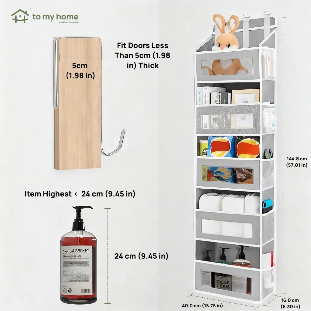 Over-the-door storage organizer with 5 tiers, anti-tilt design and 10 large pockets for bedrooms, bathrooms, dorm rooms and essentials Tomyhome Global