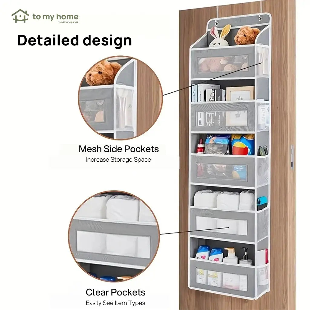 Over-the-door storage organizer with 5 tiers, anti-tilt design and 10 large pockets for bedrooms, bathrooms, dorm rooms and essentials Tomyhome Global