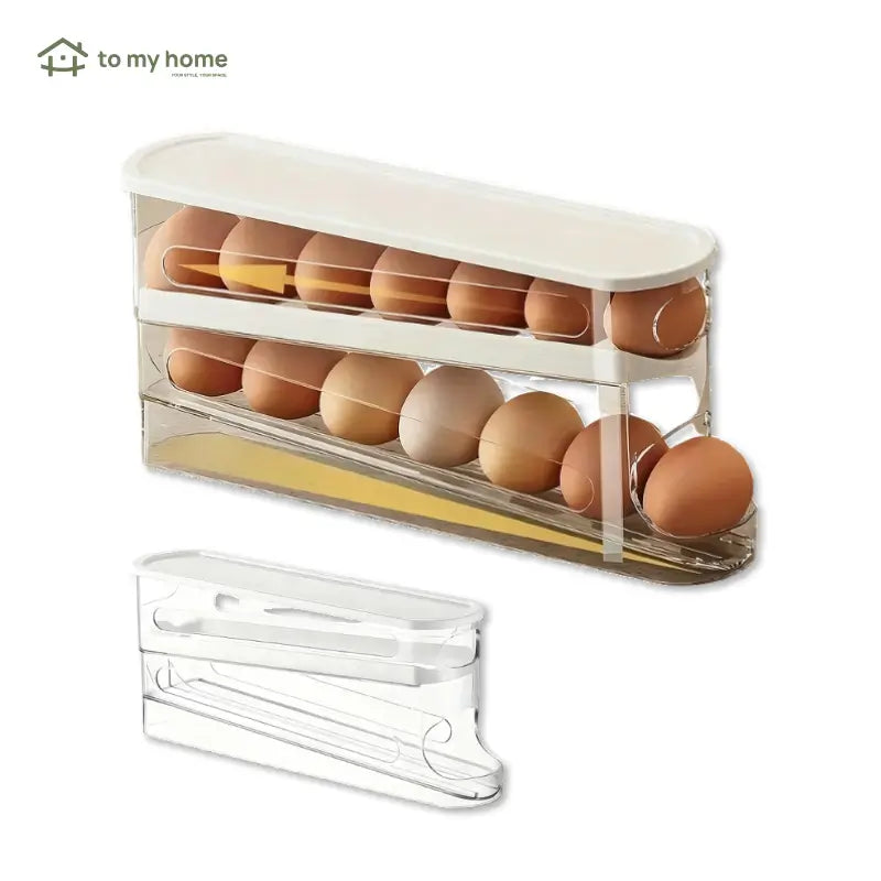 Clear rolling egg storage box with stackable plastic design for space-saving refrigerator and kitchen organization, keeping eggs visible and tidy Tomyhome Global
