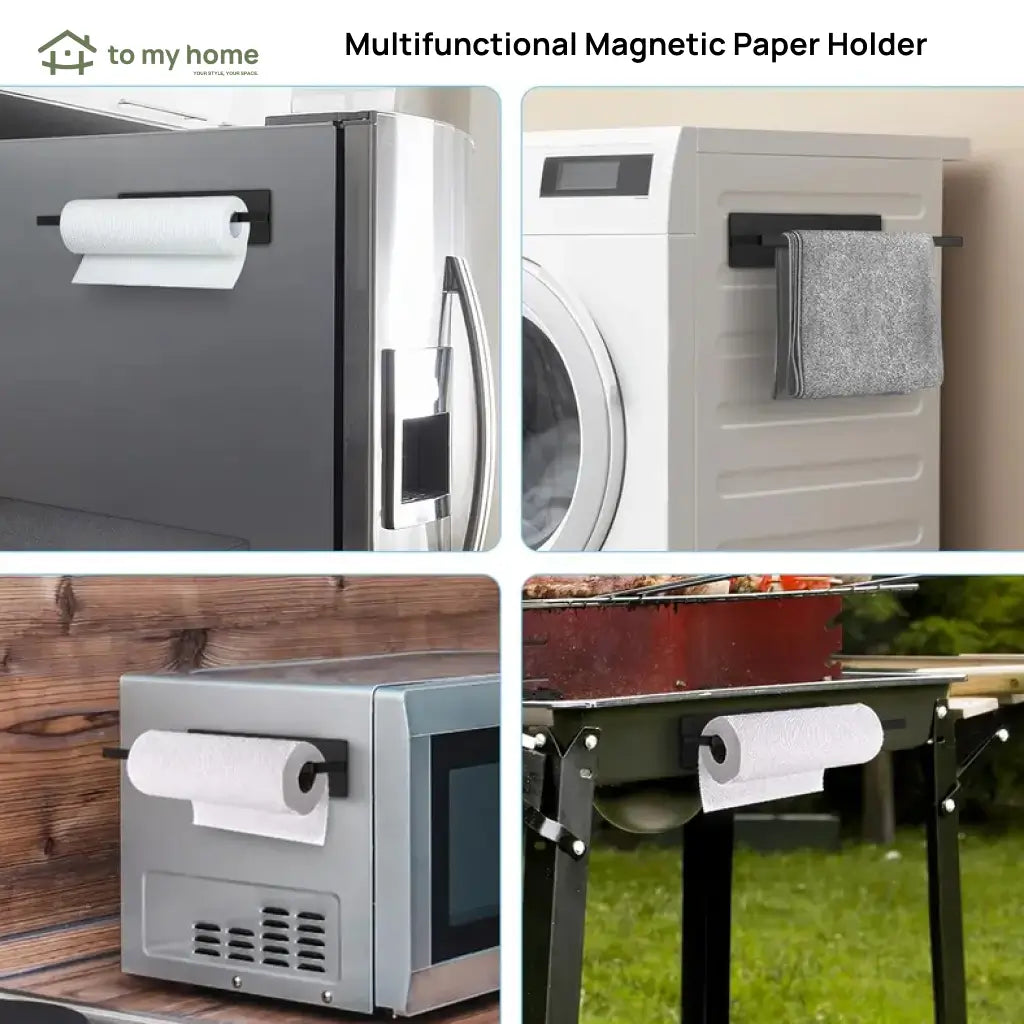Magnetic paper towel holder with stainless steel rack for fridge, kitchen, RV, bathroom, pantry, and grill storage with easy roll access Tomyhome Global