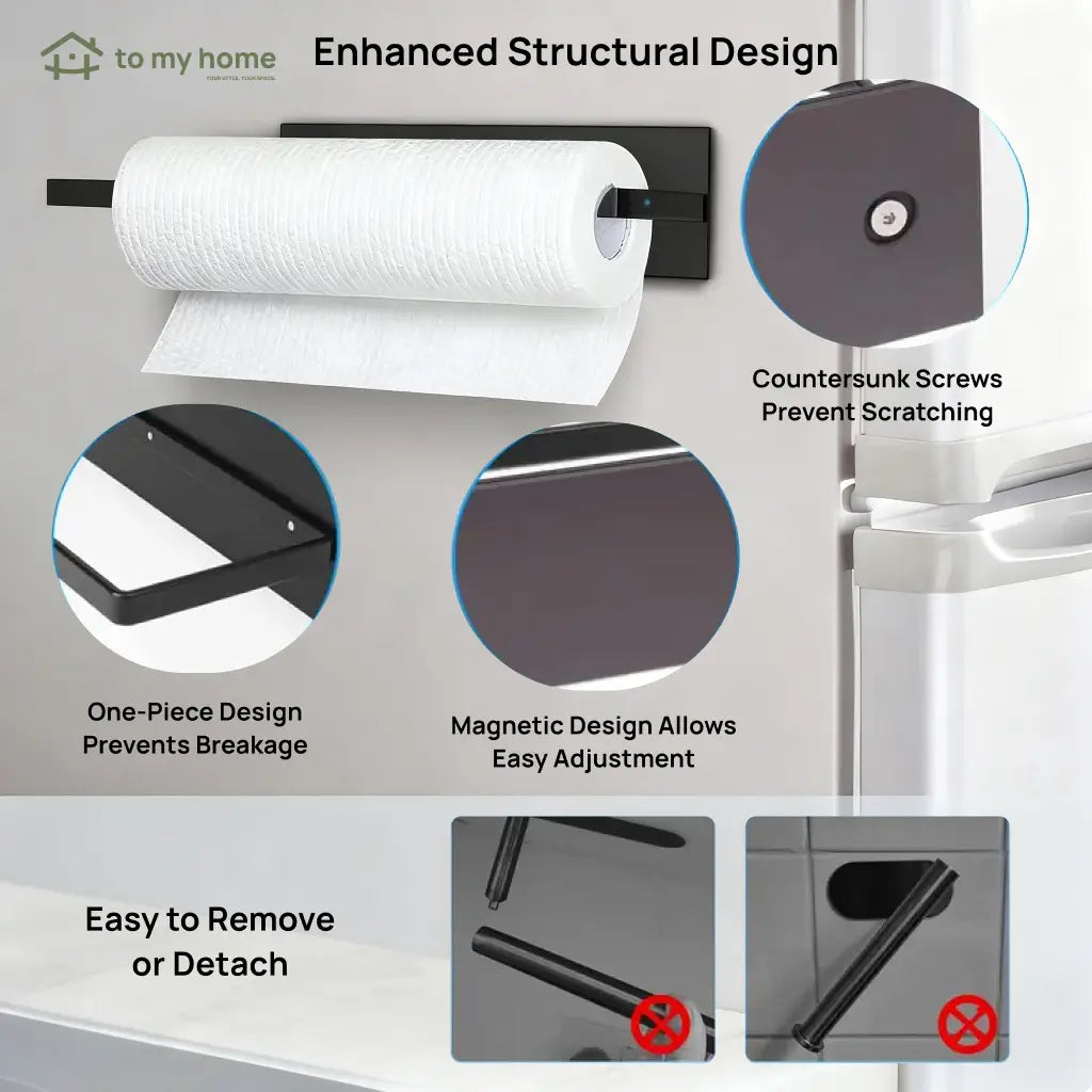 Magnetic paper towel holder with stainless steel rack for fridge, kitchen, RV, bathroom, pantry, and grill storage with easy roll access Tomyhome Global