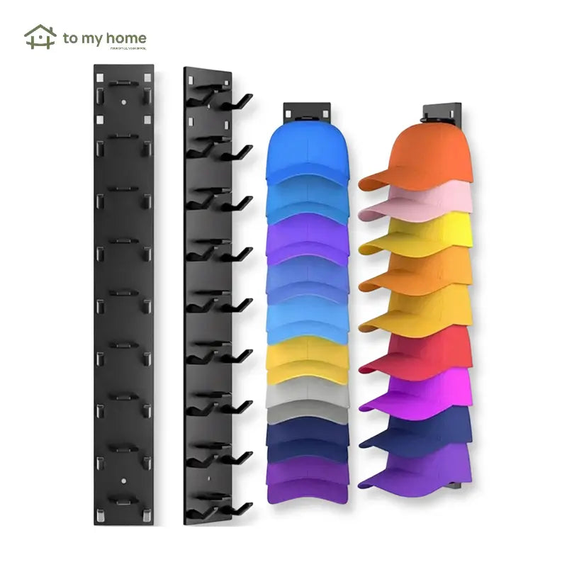 Wall mounted baseball cap organizer, 2-pack adhesive hat rack holding 18 caps for easy access in closets, bedrooms, and wardrobes Tomyhome Global