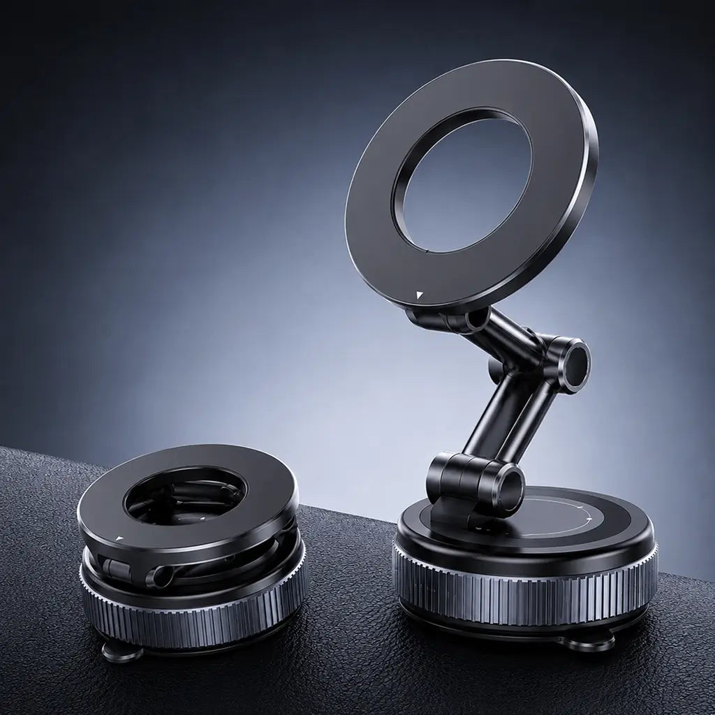 Magnetic car phone holder with vacuum suction cup and 360° rotation for dashboards, mirrors, travel, and hands-free viewing with all smartphones Tomyhome Global