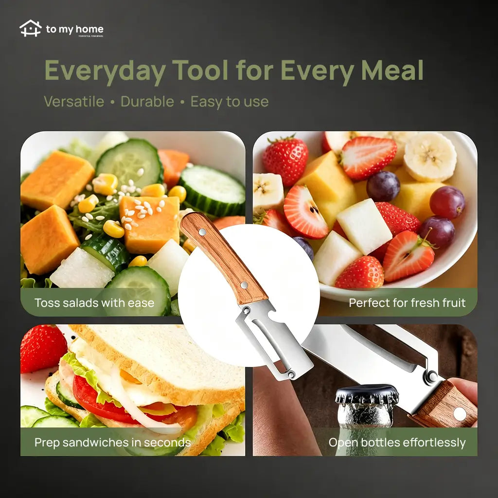 Two-Piece Vegetable and Fruit Peeler Set with Ultra-Sharp Stainless Steel Blade, Wooden Handle, and Built-In Bottle Opener for Everyday Kitchen Prep Tomyhome Global
