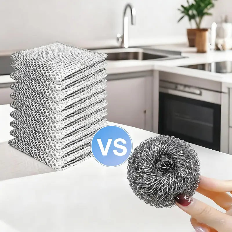 10 Pack Wire Dishcloth Non-Scratch Metal Scrubbing Rags Kitchen Cleaning Mesh Dishwashing Cloth for Pots Pans Wet Dry Use Durable Scrubber Tools