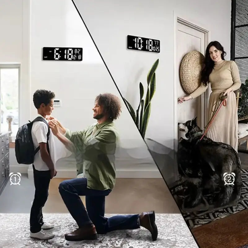 42 cm Large Digital Wall Clock with Bluetooth Sync RGB LED Lights 11 Scene Modes Remote Dual Alarms Auto DST Temperature for Office Gaming