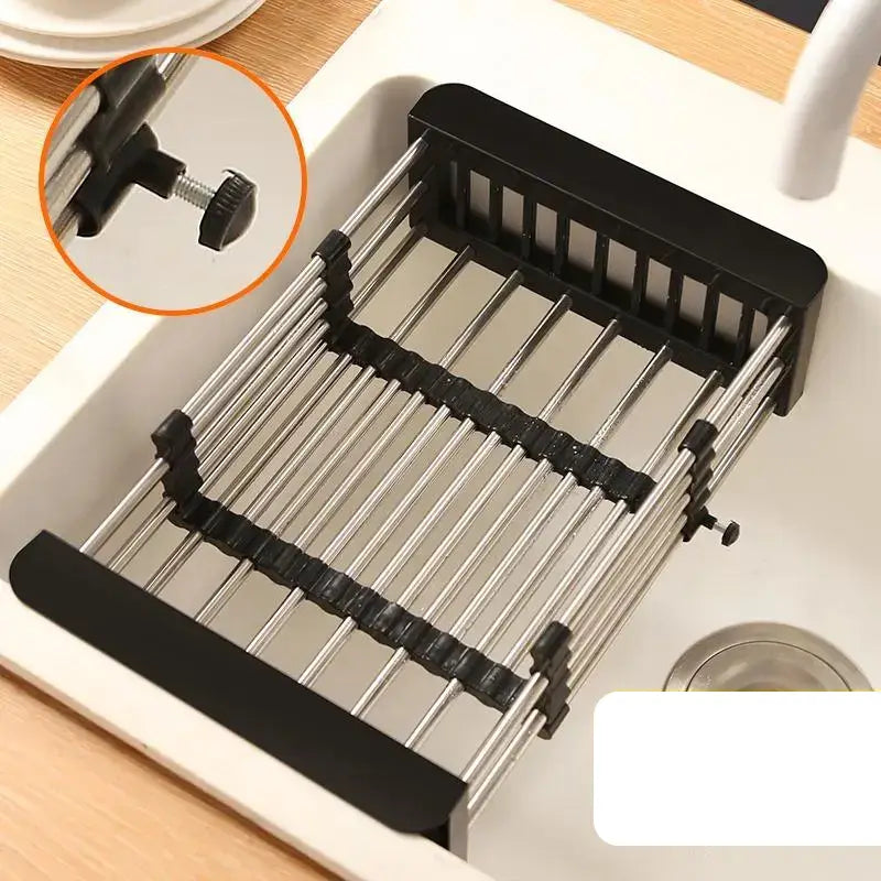 Égouttoir à Vaisselle Suspendu en Acier Inoxydable Réglable Panier Filtre Multifonctionnel pour Fruits Légumes Organiseur d'Évier Rangement Séchage et Gain d'Espace