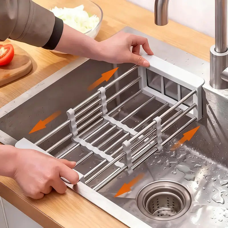 Égouttoir à Vaisselle Suspendu en Acier Inoxydable Réglable Panier Filtre Multifonctionnel pour Fruits Légumes Organiseur d'Évier Rangement Séchage et Gain d'Espace