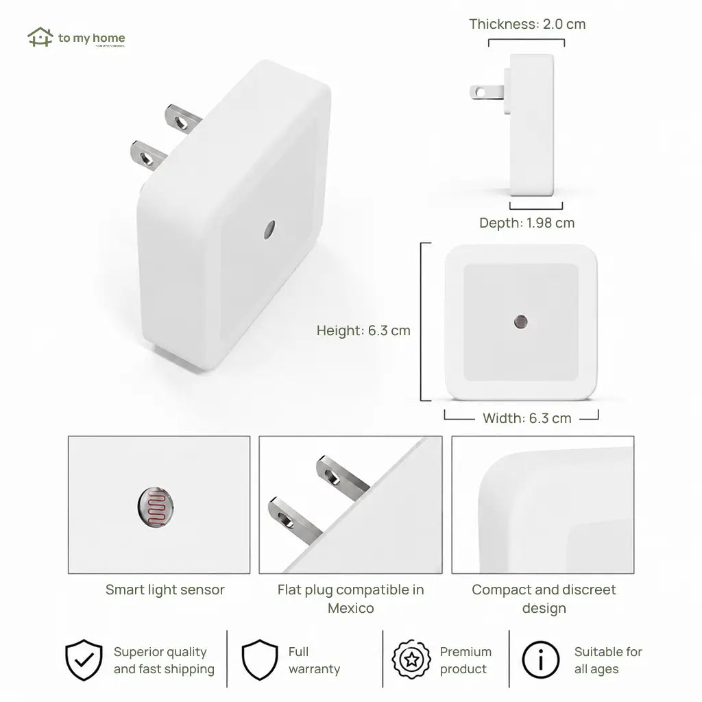 Plug-in LED night lights with dusk-to-dawn sensor, warm white 6-pack for bedrooms, hallways, bathrooms, kitchens and everyday home lighting Tomyhome Global