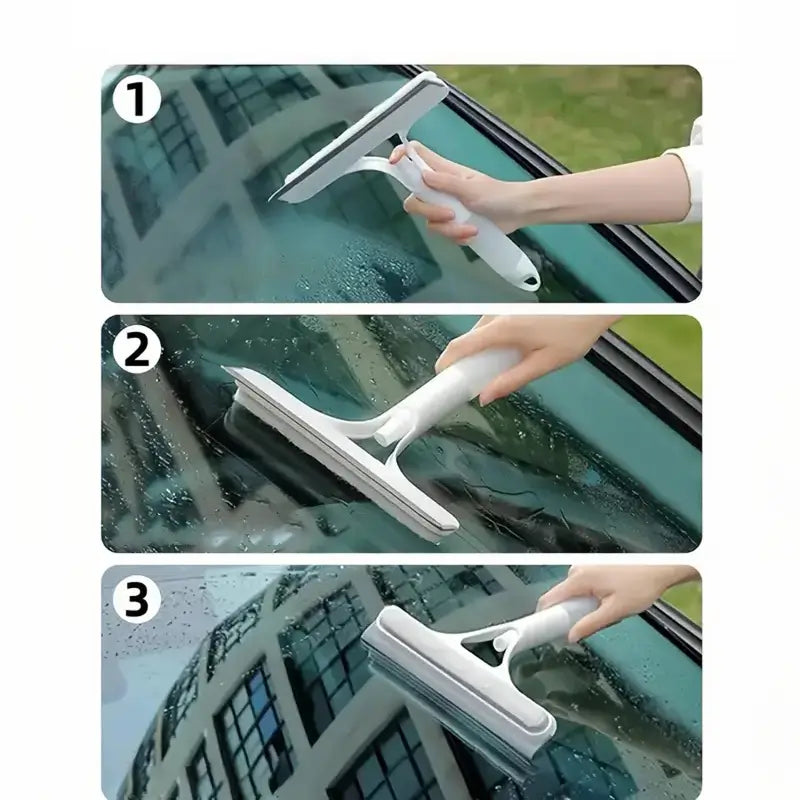 3 in 1 Window Scraper Squeegee Scrubber Spray Tool Car Windshield Cleaner Silicone Microfiber Wipe for Glass Surfaces Mirrors Home Daily Cleaning