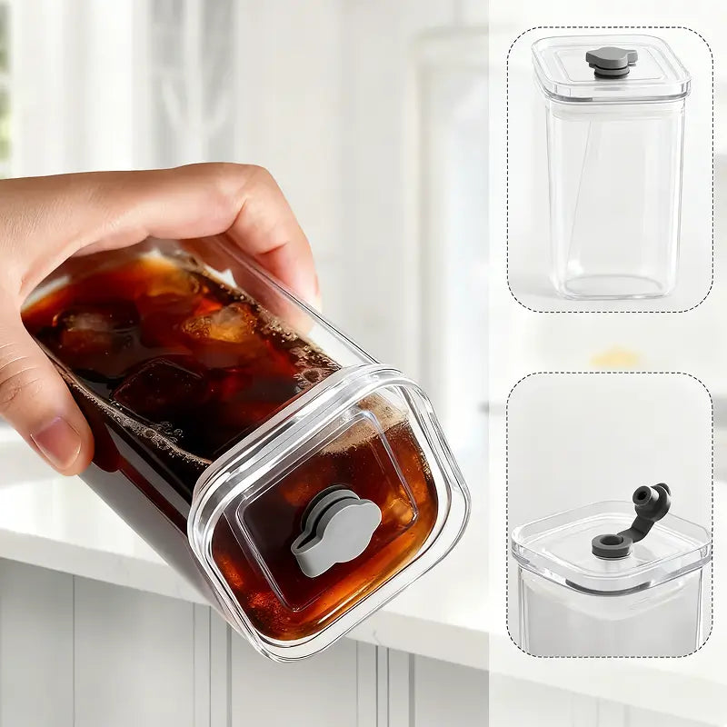 385ml Square Glass Cups with Lids and Straws Eco-Friendly Reusable Tumblers for Iced Coffee Beer Cocktails and Stylish Glassware for Home Parties