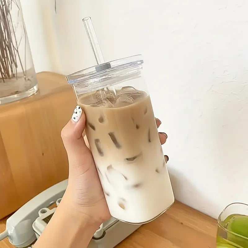 385ml Square Glass Cups with Lids and Straws Eco-Friendly Reusable Tumblers for Iced Coffee Beer Cocktails and Stylish Glassware for Home Parties
