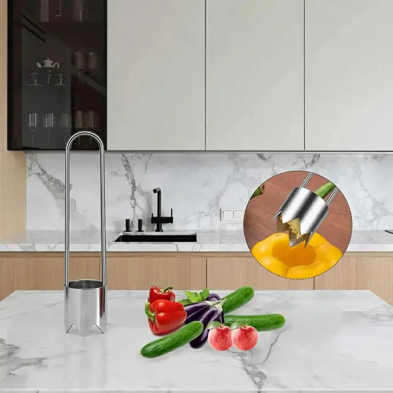 2-Piece Stainless Steel Fruit Vegetable Corer Set Pepper Seed Remover Universal Core Deseeder Ergonomic Handle Kitchen Tool for Home Salad Prep