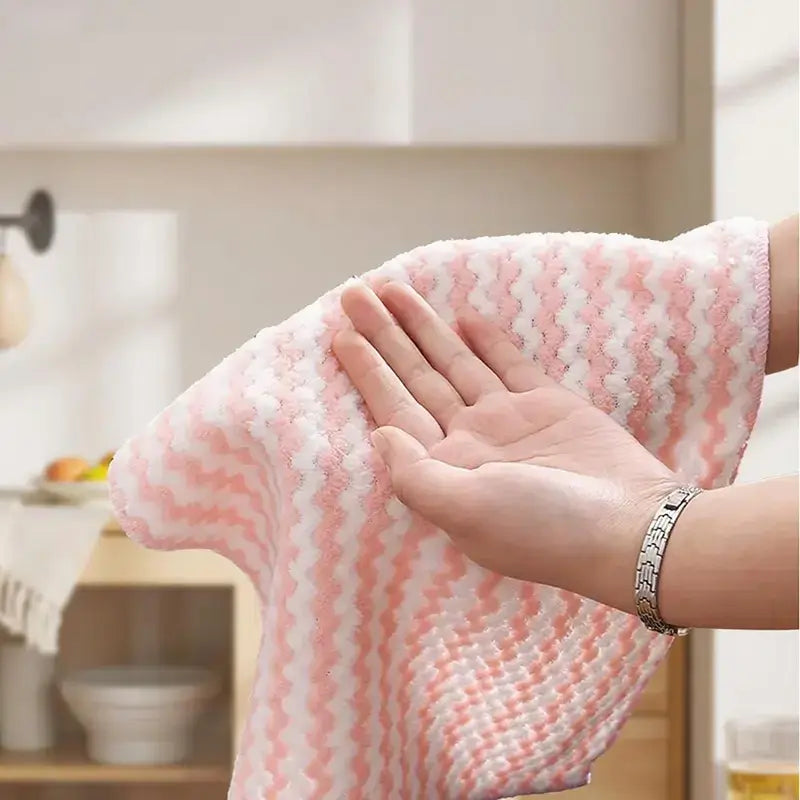 10 Pack Microfiber Cleaning Cloths Absorbent Striped Kitchen Towels 25 cm x 25 cm Washable Reusable Streak Free Dish Drying Washing Rags for Home