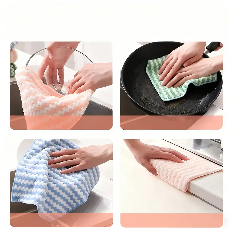 10 Pack Microfiber Cleaning Cloths Absorbent Striped Kitchen Towels 25 cm x 25 cm Washable Reusable Streak Free Dish Drying Washing Rags for Home